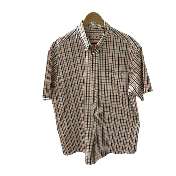 Orvis Men’s Shirt  Large 100% cotton Button Down   Plaid Short sleeve pocket - Picture 1 of 5